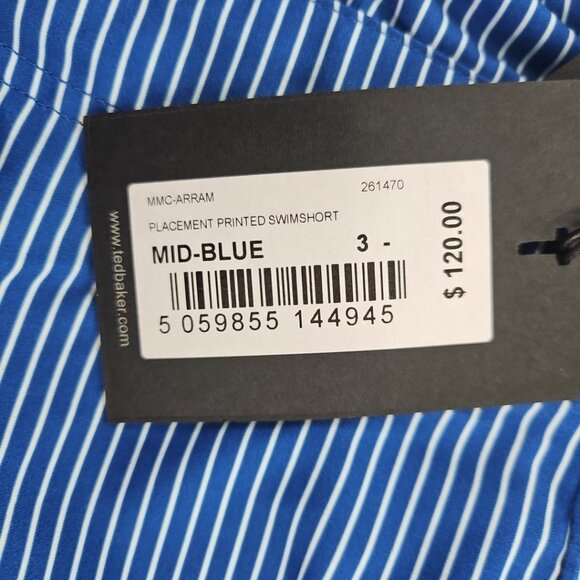 Ted Baker Swimming Trunks NEW Men's 3 (34) Blue Horizontal Stripe NWT 4" Inseam - Picture 6 of 15